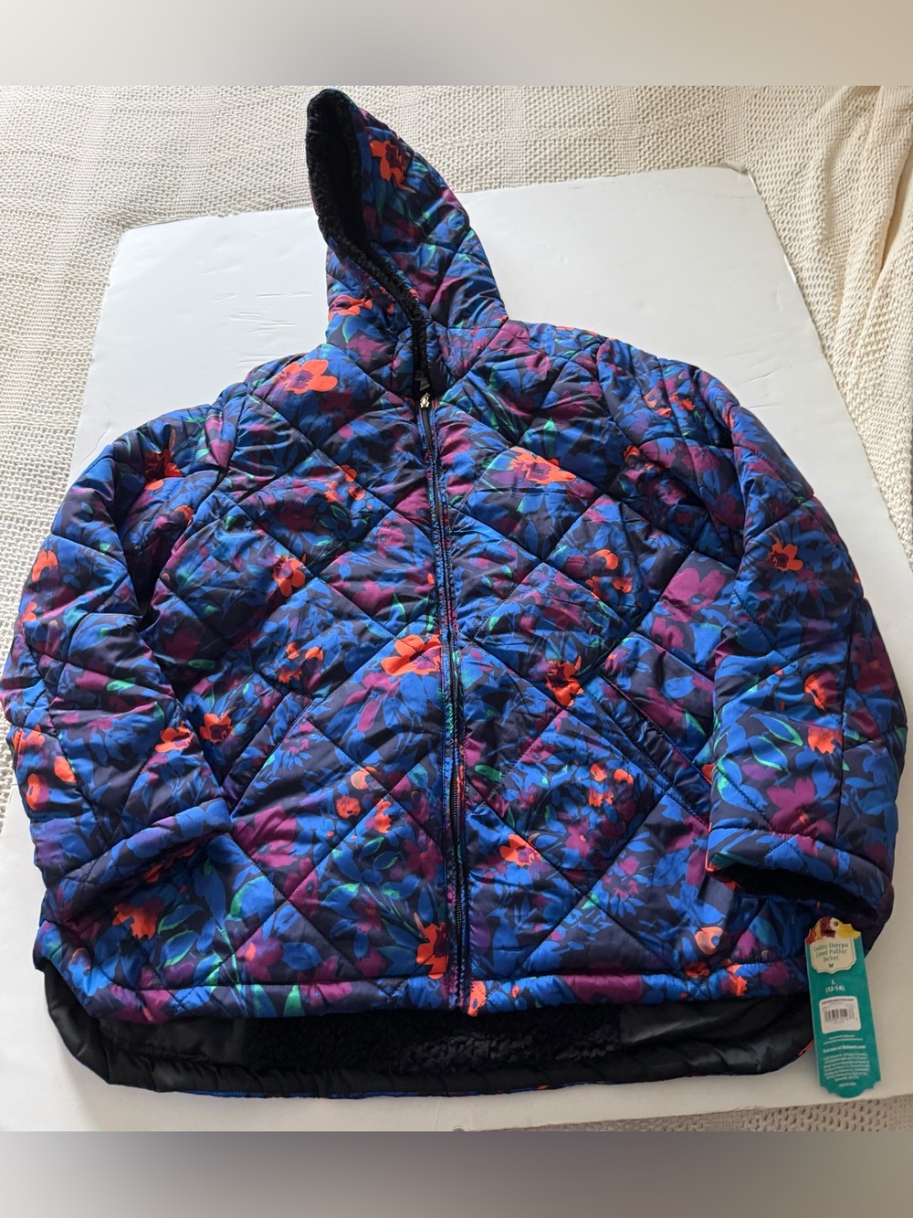 New large evening blue zip puffer jacket The Pioneer Women